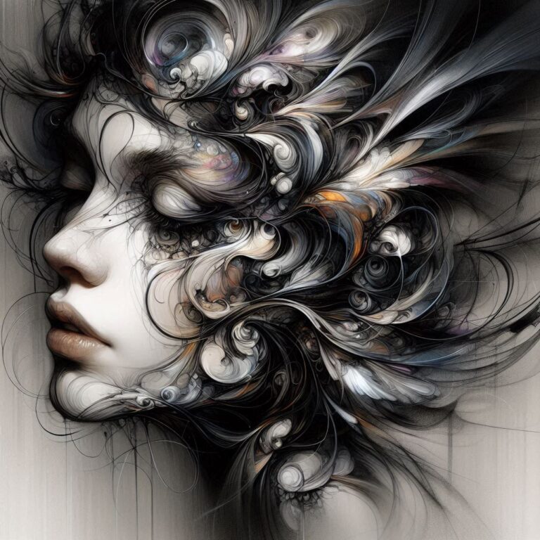 Abstract Dark Fantasy Woman Portrait With Loose Lines
