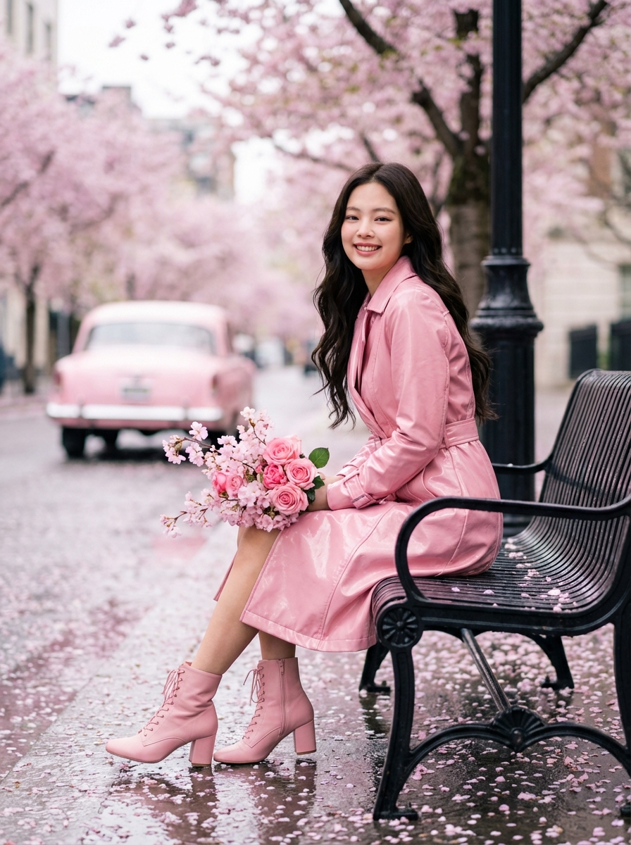 Pink Trench Cherry Blossom Portrait