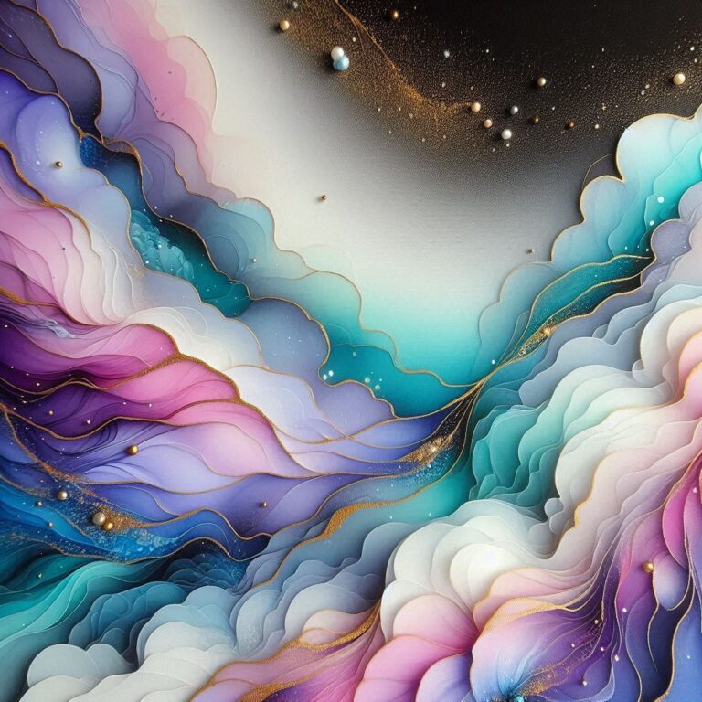 Airbrushed Purple Aqua Abstract With Gold Highlights