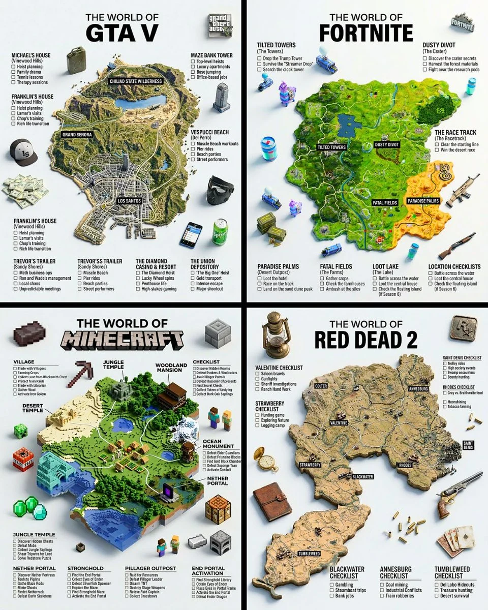 3D Game Map Infographic Poster