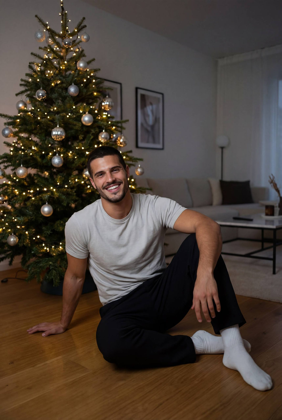 Warm Holiday Smile in Cozy Living Room