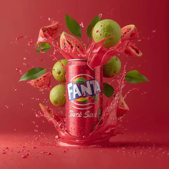 Guava Soda Can Burst Studio Shot