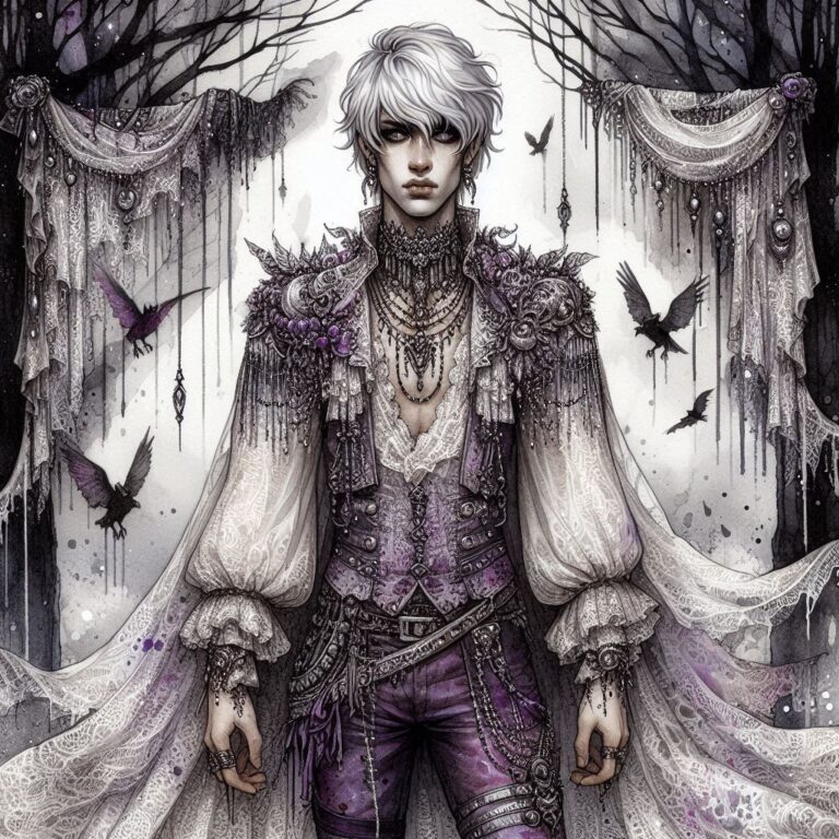 Gothic Hippie Vampire With White Hair in Brom Style