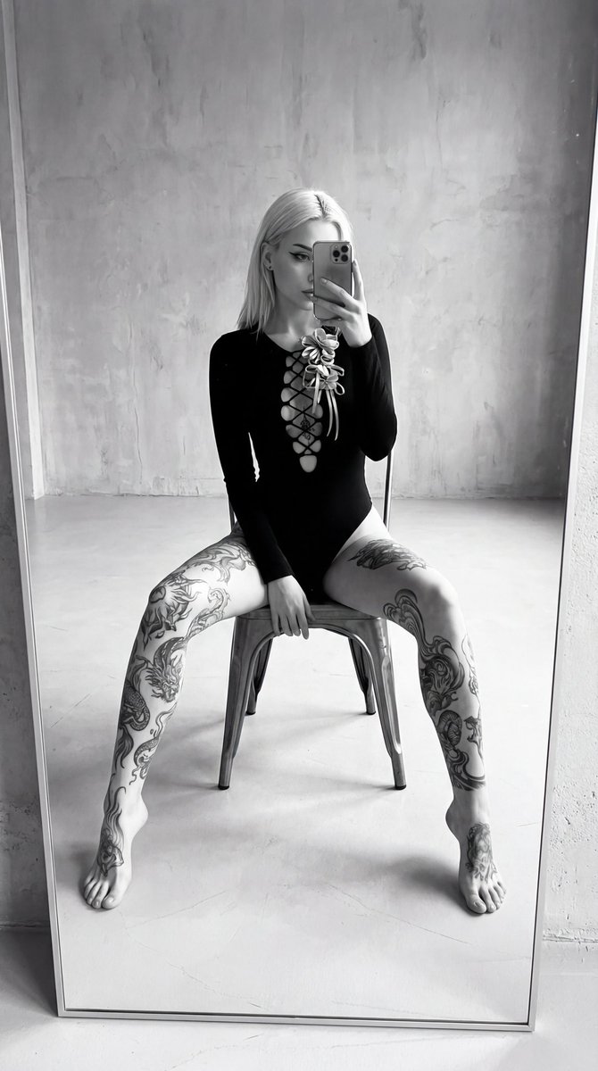 Tattooed Woman Mirror Selfie