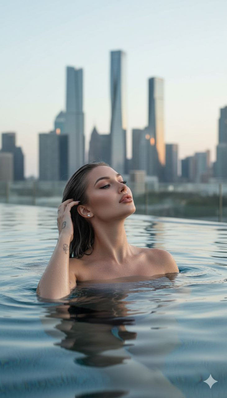 Serene Woman Floating in Luxury Pool