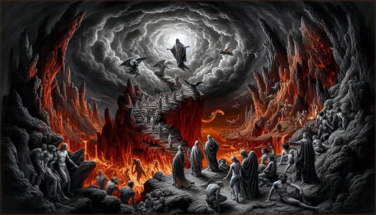 Dante and Virgil Descending Into Hell Dore Style