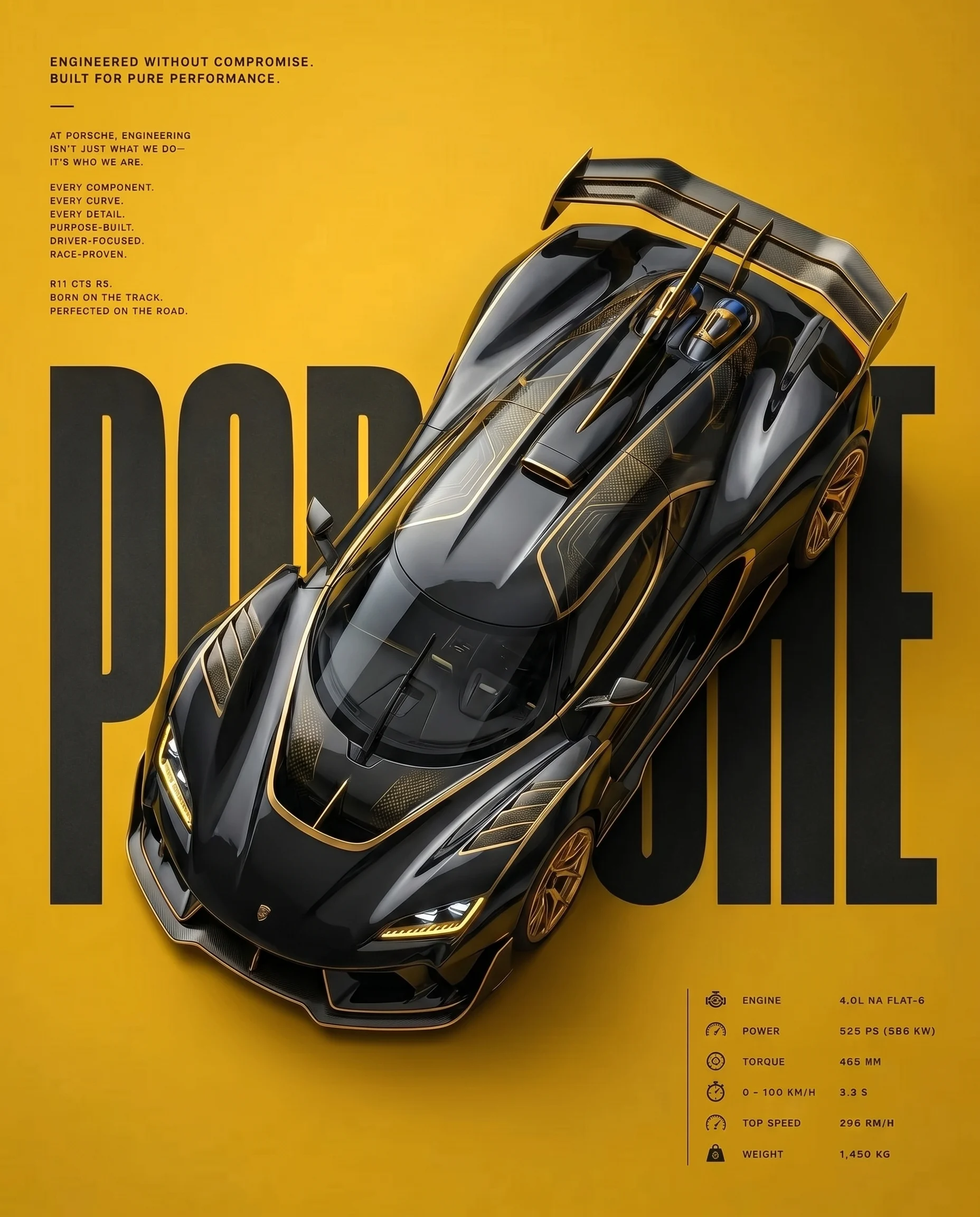 Sleek Black Gold Hypercar Design