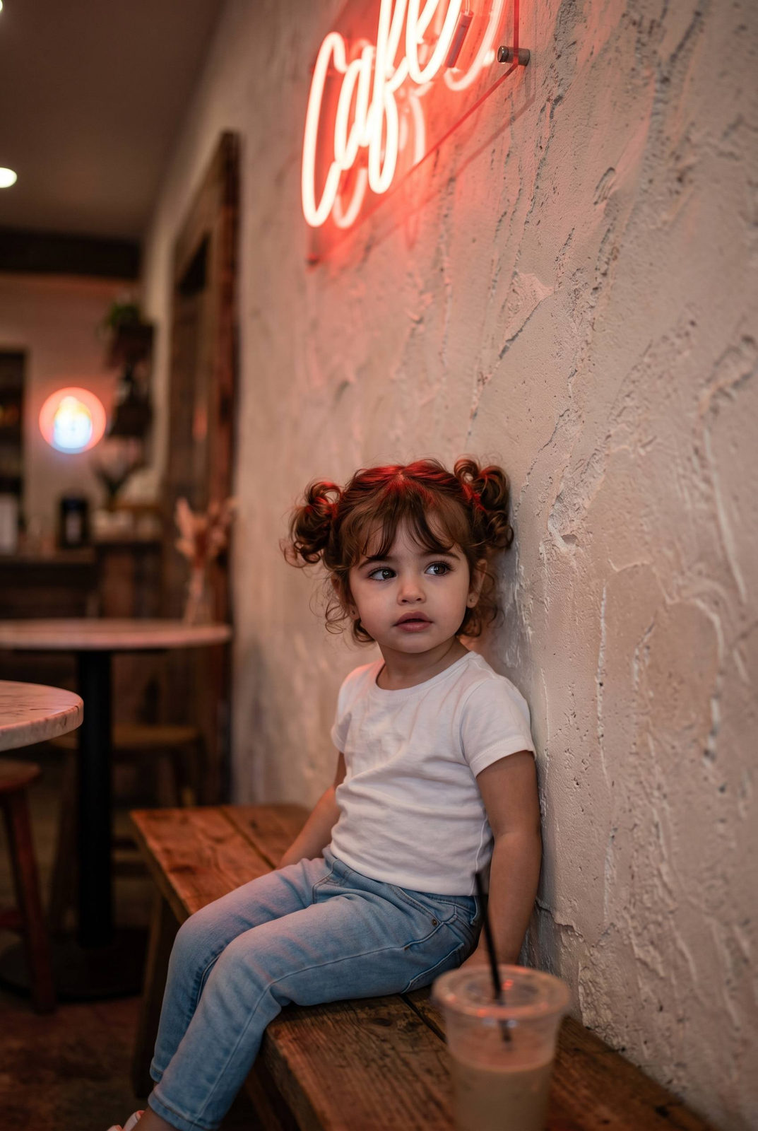Neon Toddler Café Portrait