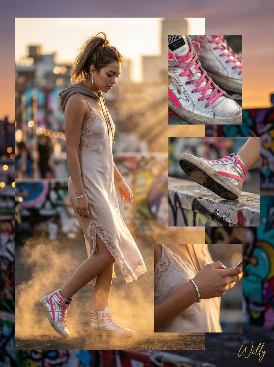 Eurasian Model Luxury Streetwear Sneakers