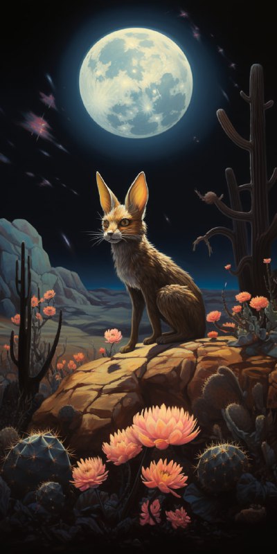 Surreal Chupacabra Prowling Desert Under Warped Moon