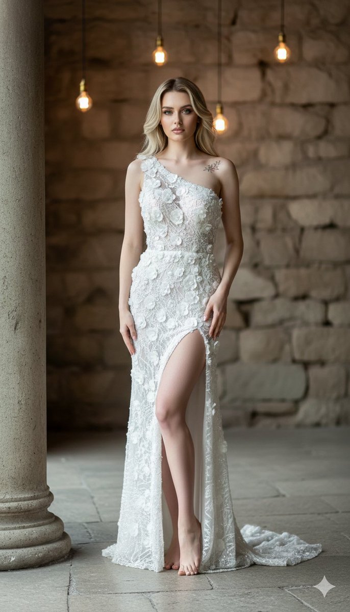 Blonde Goddess in White Gown