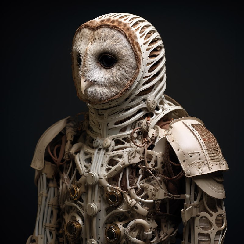 Barred Owl Wearing Mechanical Exoskeleton