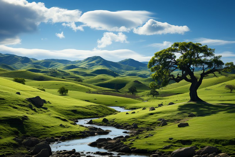 Tranquil Green Grassland With Distant Forest Photo