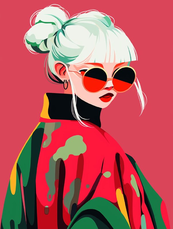 Fashionable Girl Minimalist Flat Cartoon Portrait