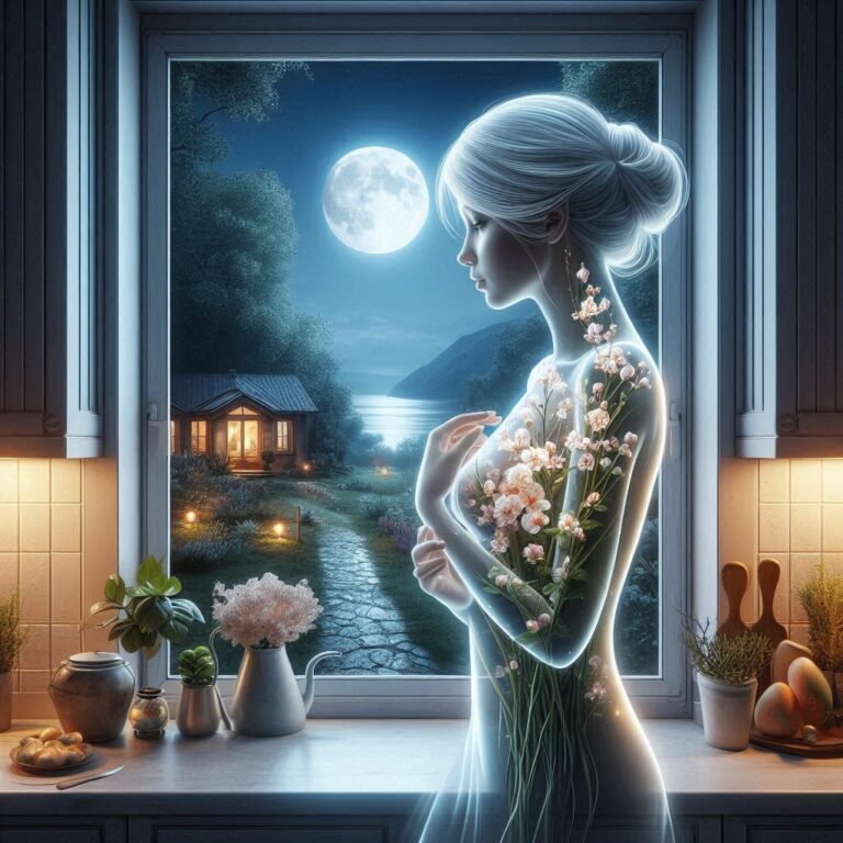 Crystal Glass Figure Filled With Flowers in Kitchen