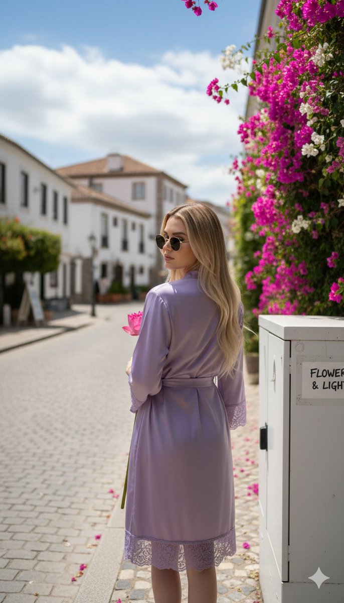 Blonde Woman Lavender Robe European Street