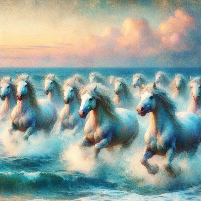 Neptune Horses Galloping From Sea at Golden Hour