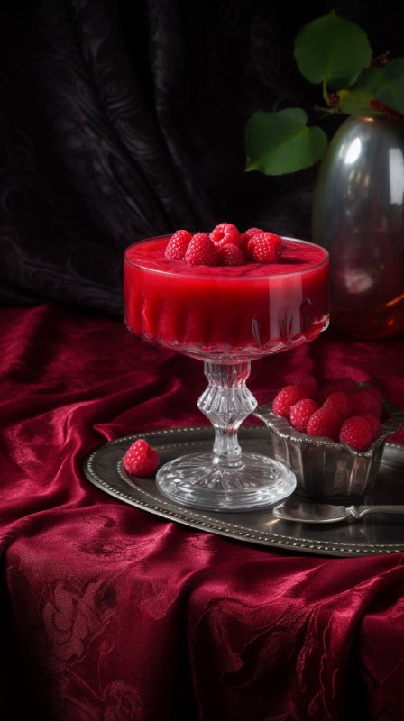 Raspberry Dessert on Velvet Tablecloth Still Life