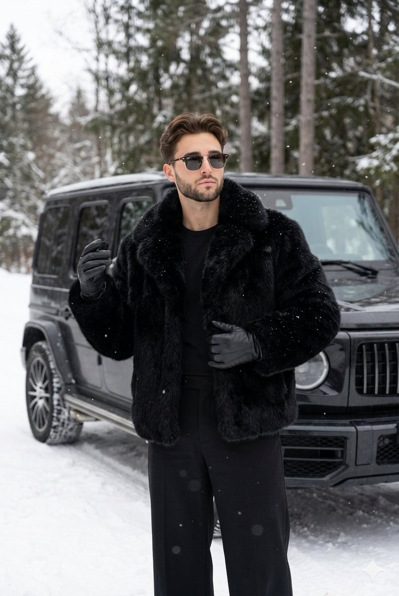 Snowy Fur Coat Fashion Portrait