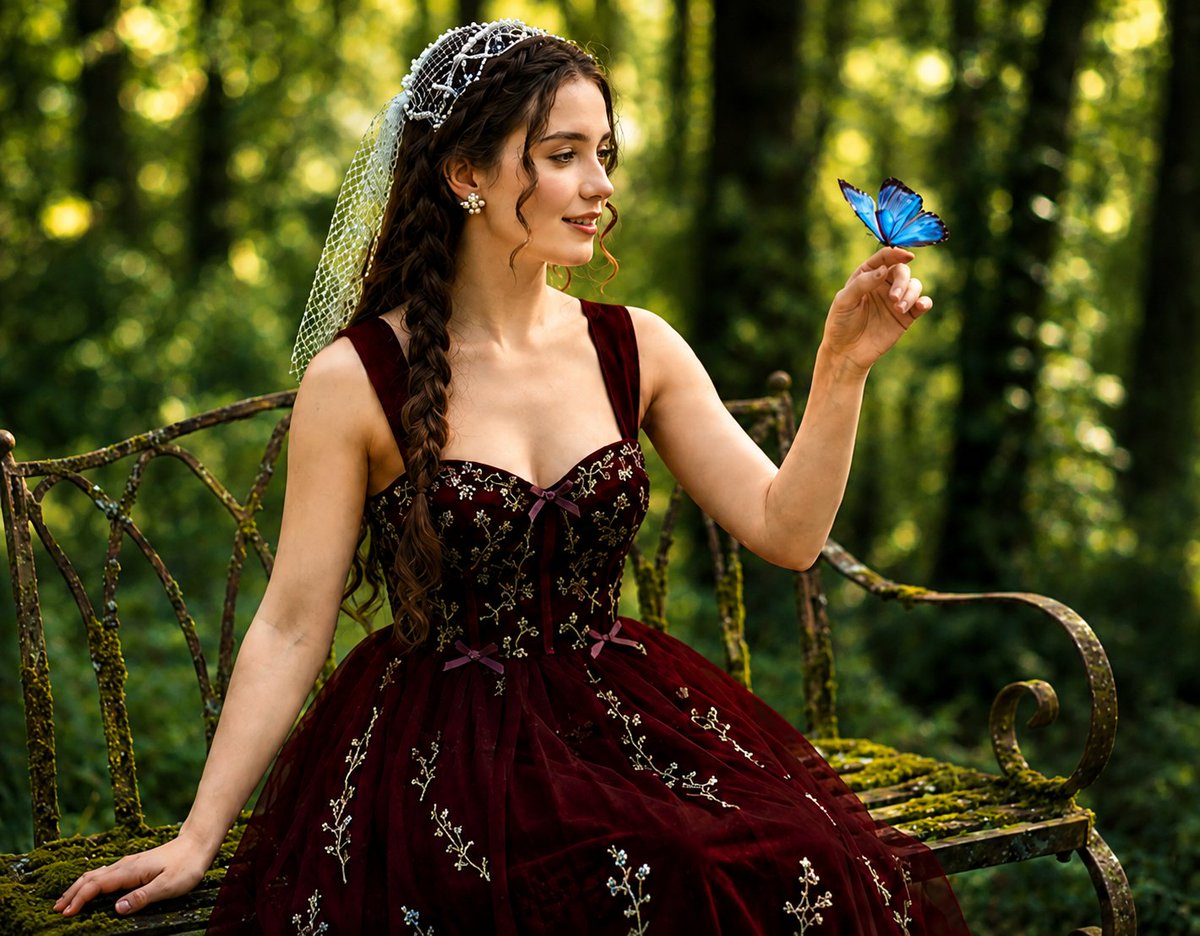 Ethereal Forest Portrait With Glowing Butterfly