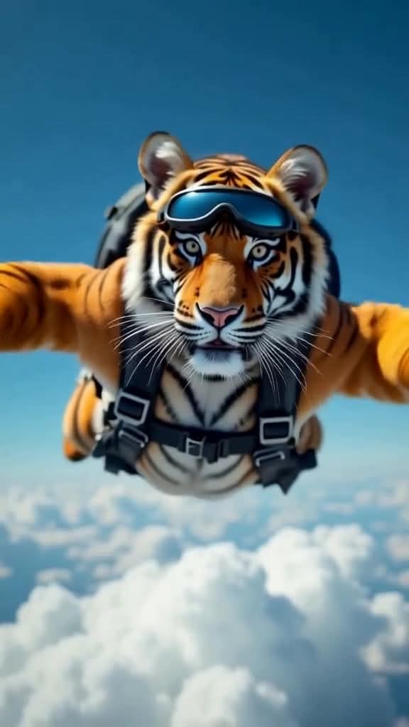 Bengal Tiger Skydiving Contrast Sky