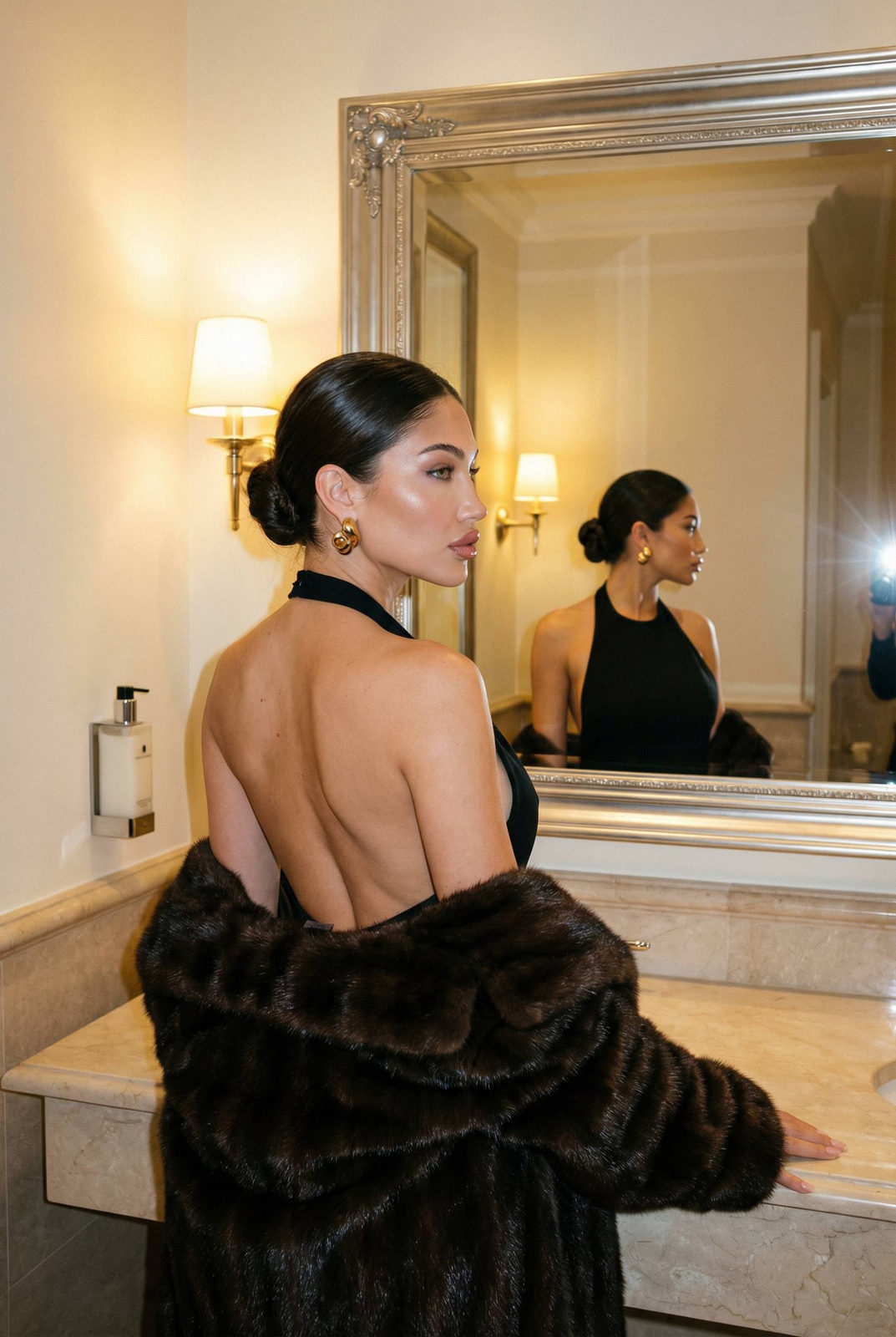 Elegant Woman in Luxury Marble Bathroom