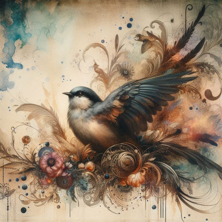 Biedermeier Bird With Gothic Watercolor Accents