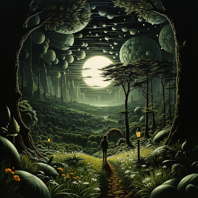 Meditative Retro Fiction Scene in Rousseau Style