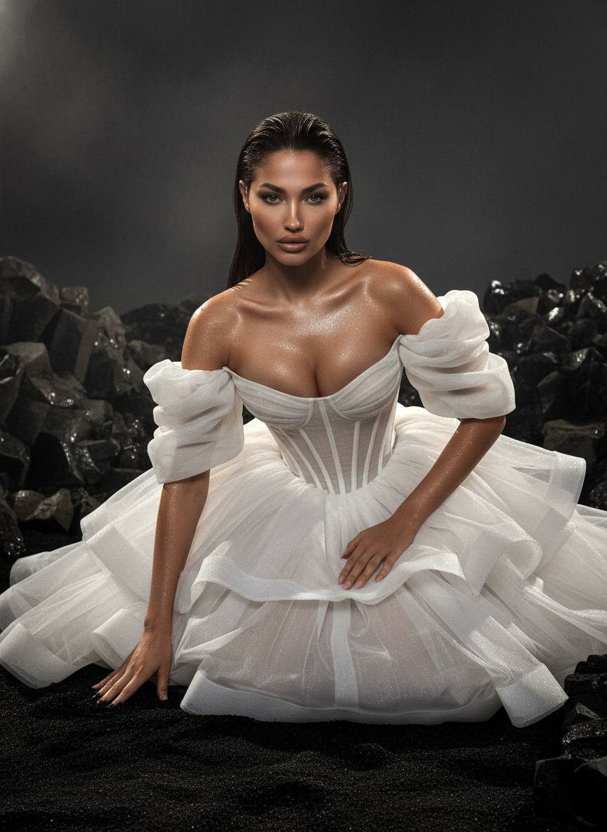 Wet Couture On Volcanic Rocks
