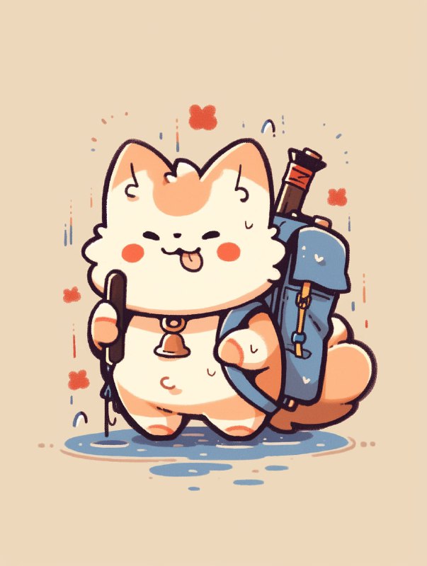 Tattoo Style Cat With Bag and Cane Line Logo