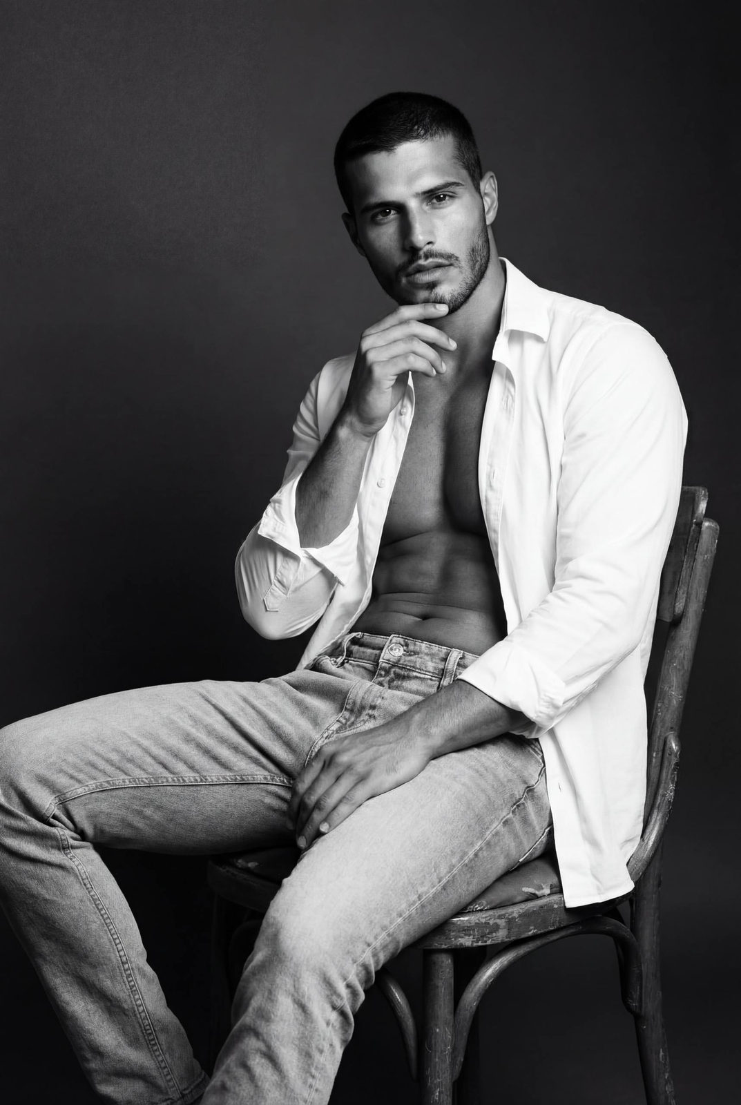 Black White Male Studio Portrait