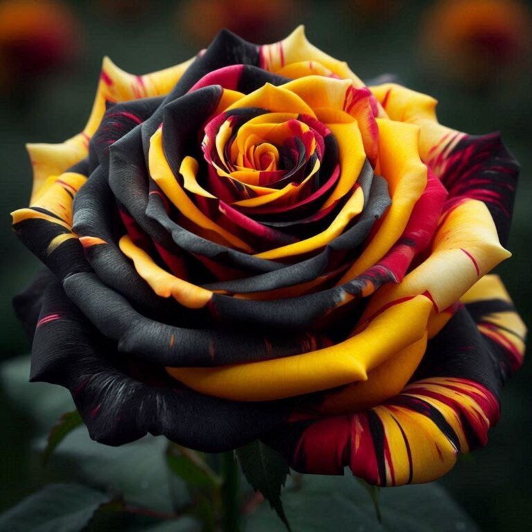 Dramatic Rose With Black Yellow and Red Petals
