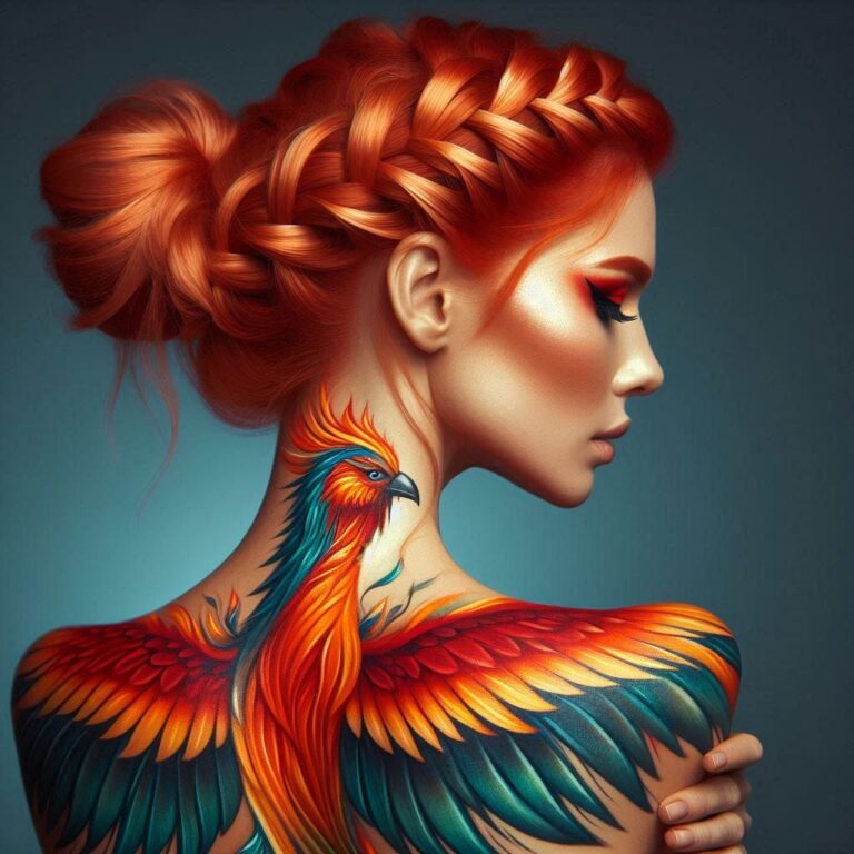 Ginger Braided Woman With Phoenix Back Body Paint