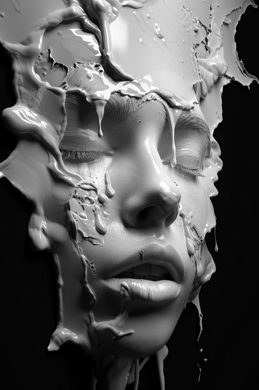 Surreal White Face Dripping Luminescent Honey Portrait