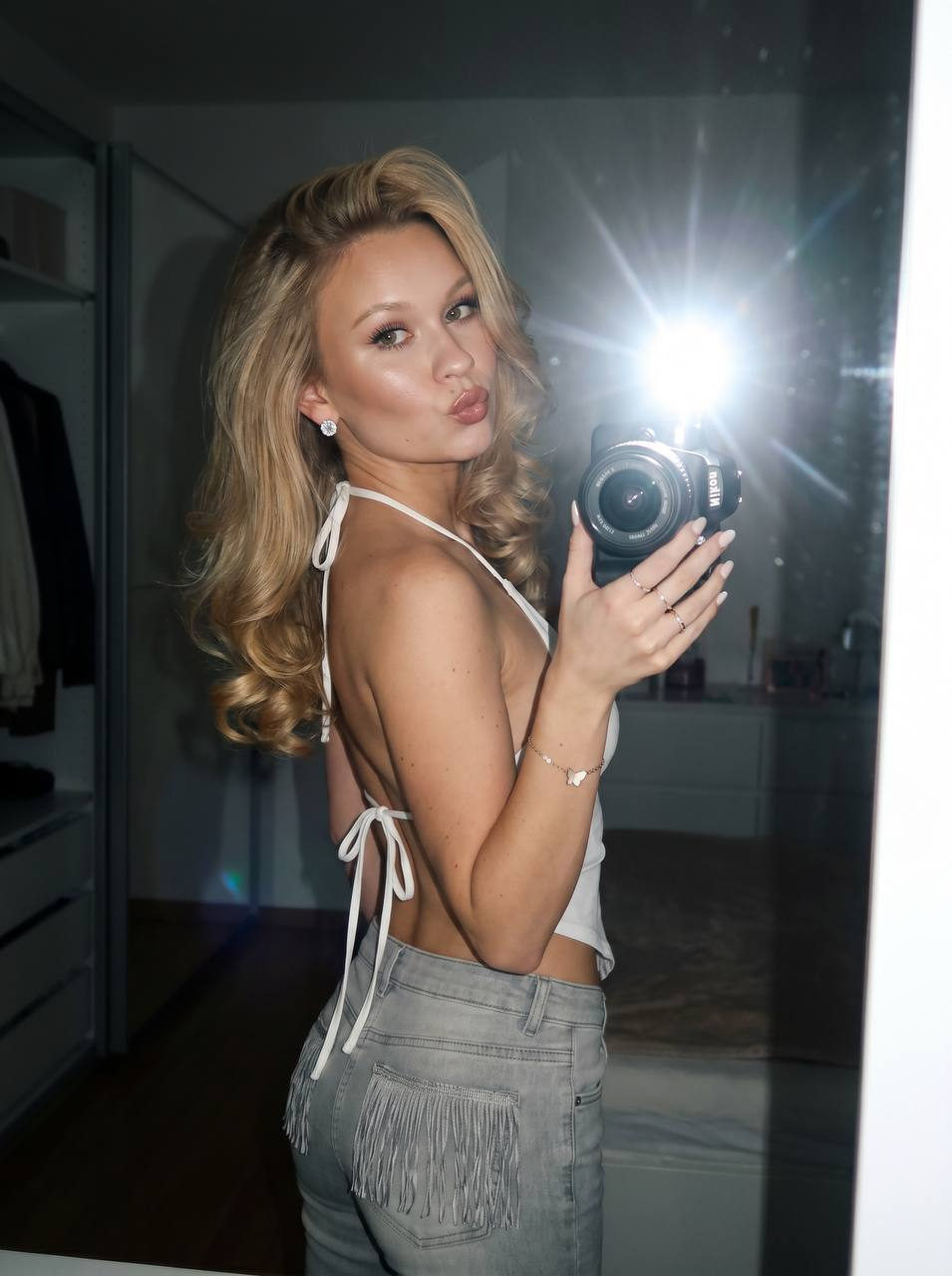 Mirror Flash Selfie in Dark Room