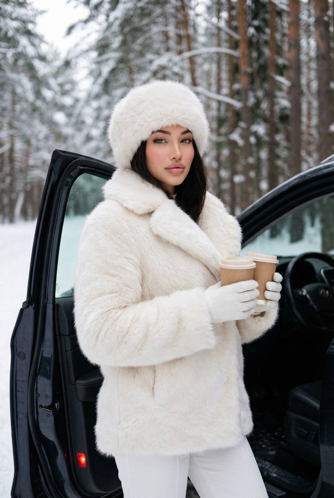 Winter White Fur Coffee Chic