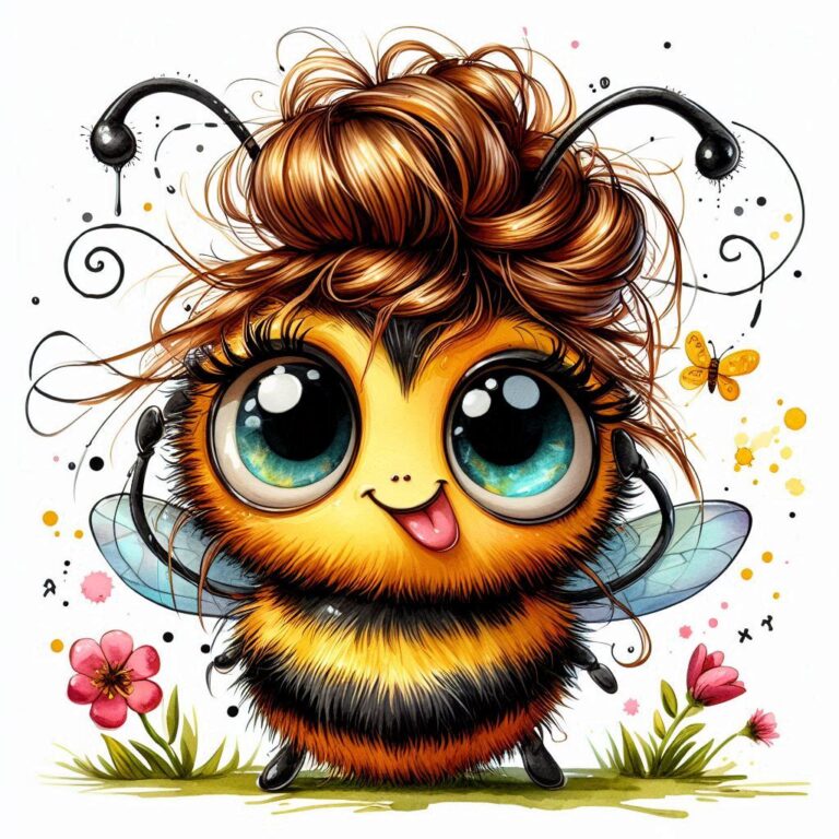 Quirky Bumblebee With Messy Bun Kids Cartoon Art