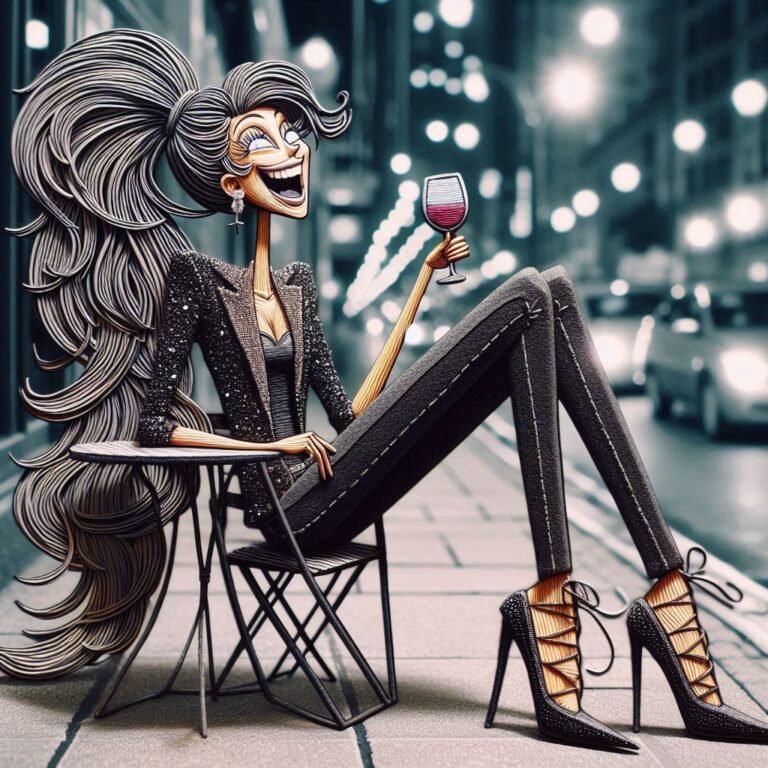 Tall Stick Figure Woman in Sparkle Jacket Mixed Media