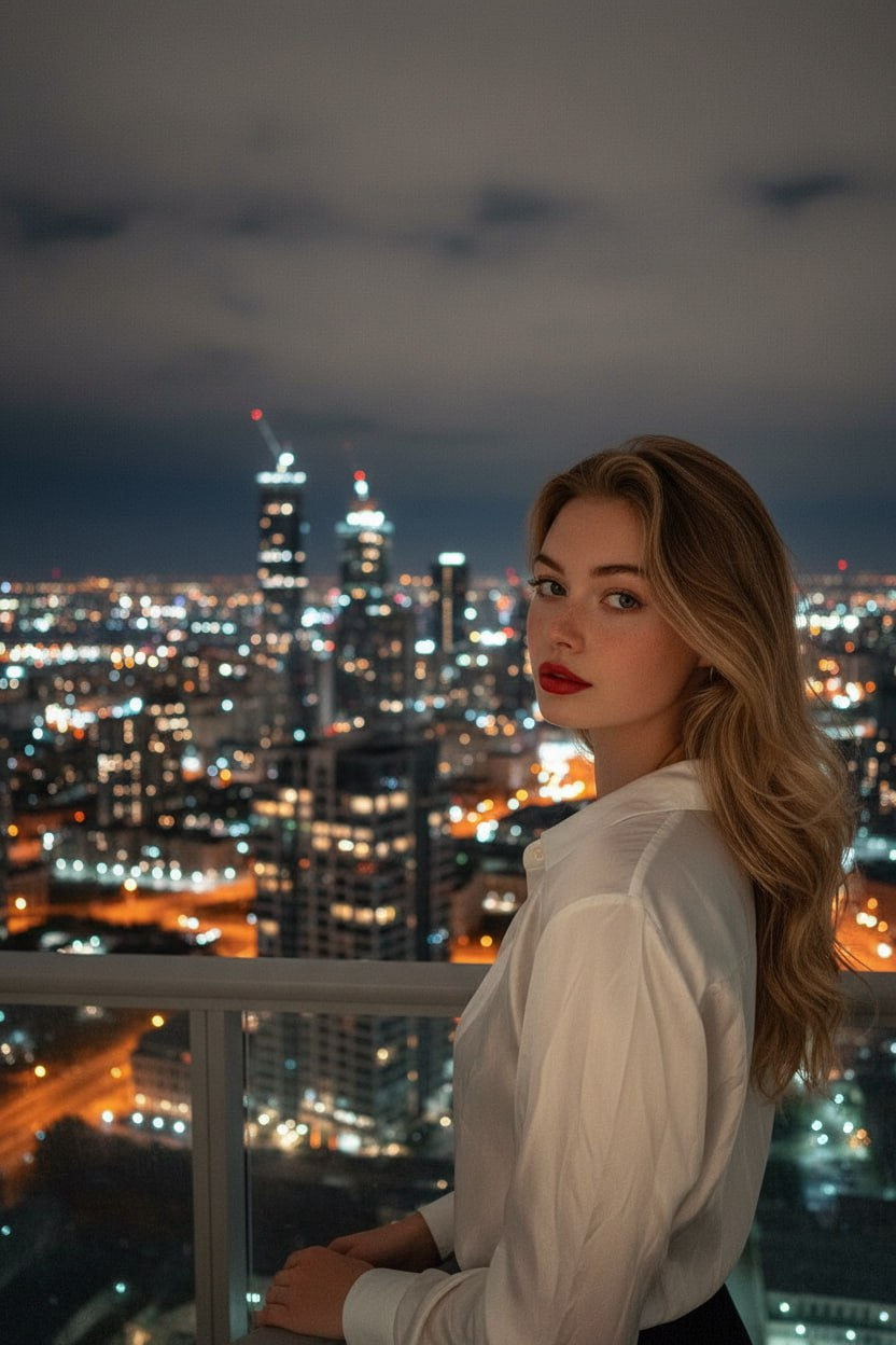 Stunning Night City Balcony Portrait