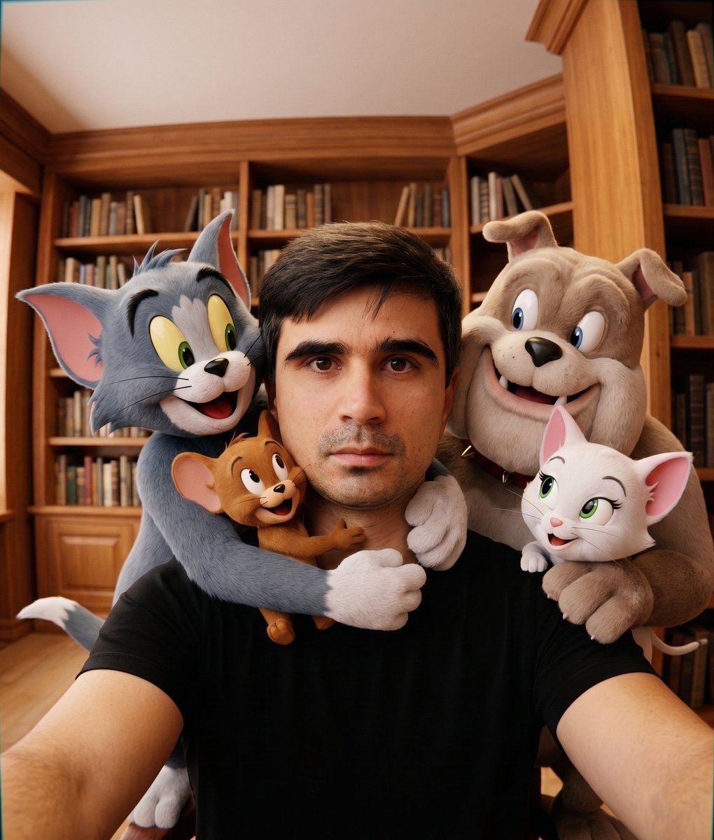 Joyful Selfie with Cartoon Icons