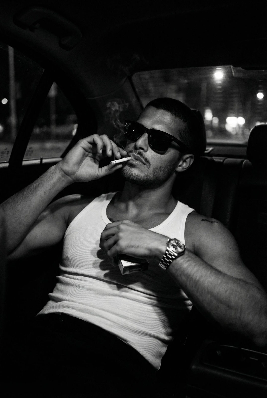 Noir Male Portrait Night Car