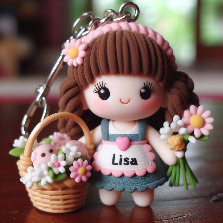 Cute Doll Keychain Named Lisa With Flower Basket