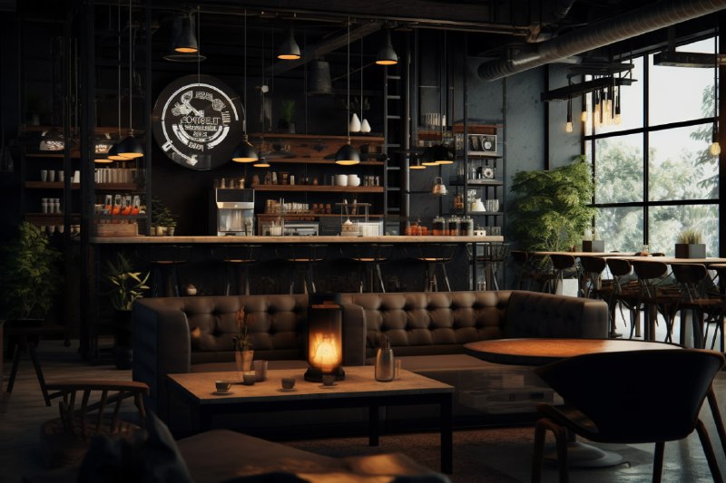 Minimal Black Gadgetpunk Coffee House Interior