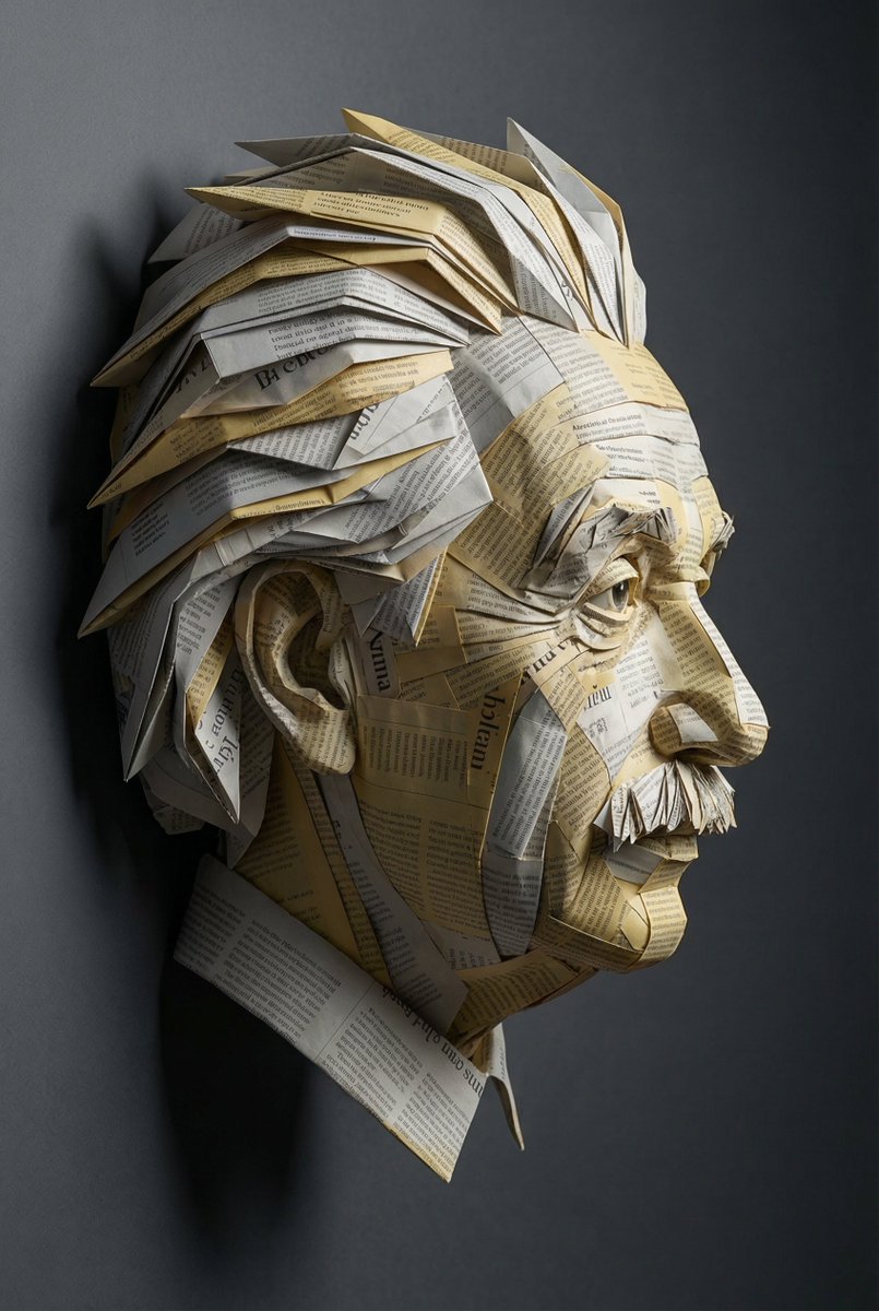 Einstein Newspaper Origami Sculpture