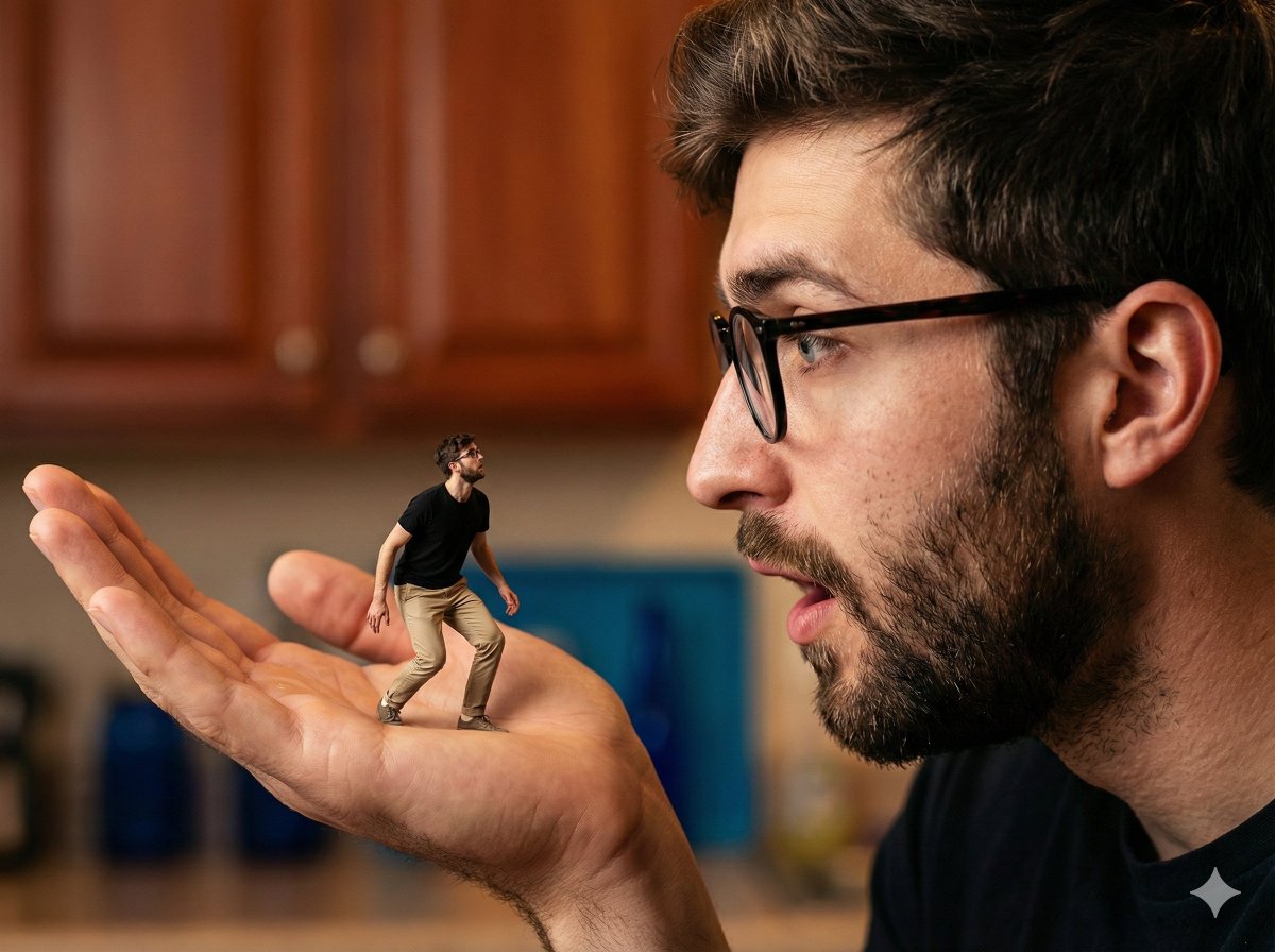Tiny Man in Giant's Palm
