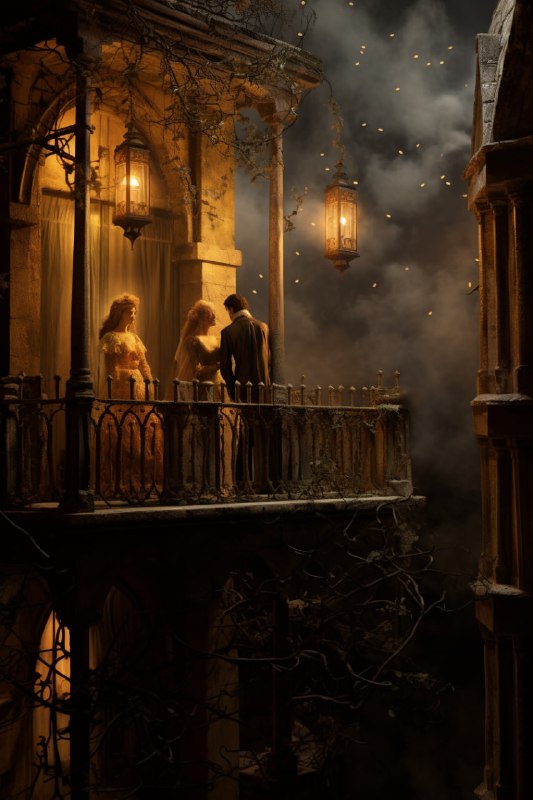 Romeo and Juliet Balcony Scene in Cinematic Night