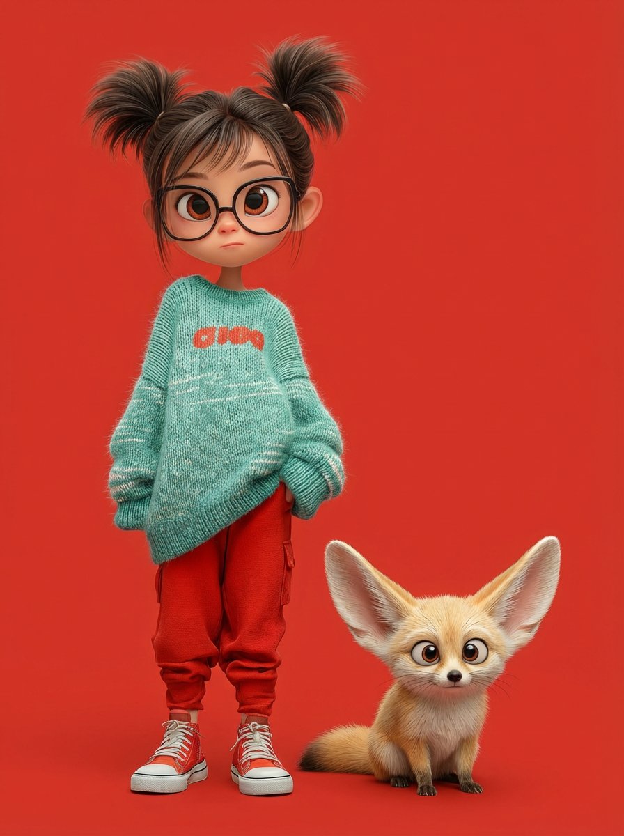 Cute Girl with Sleepy Fennec Fox