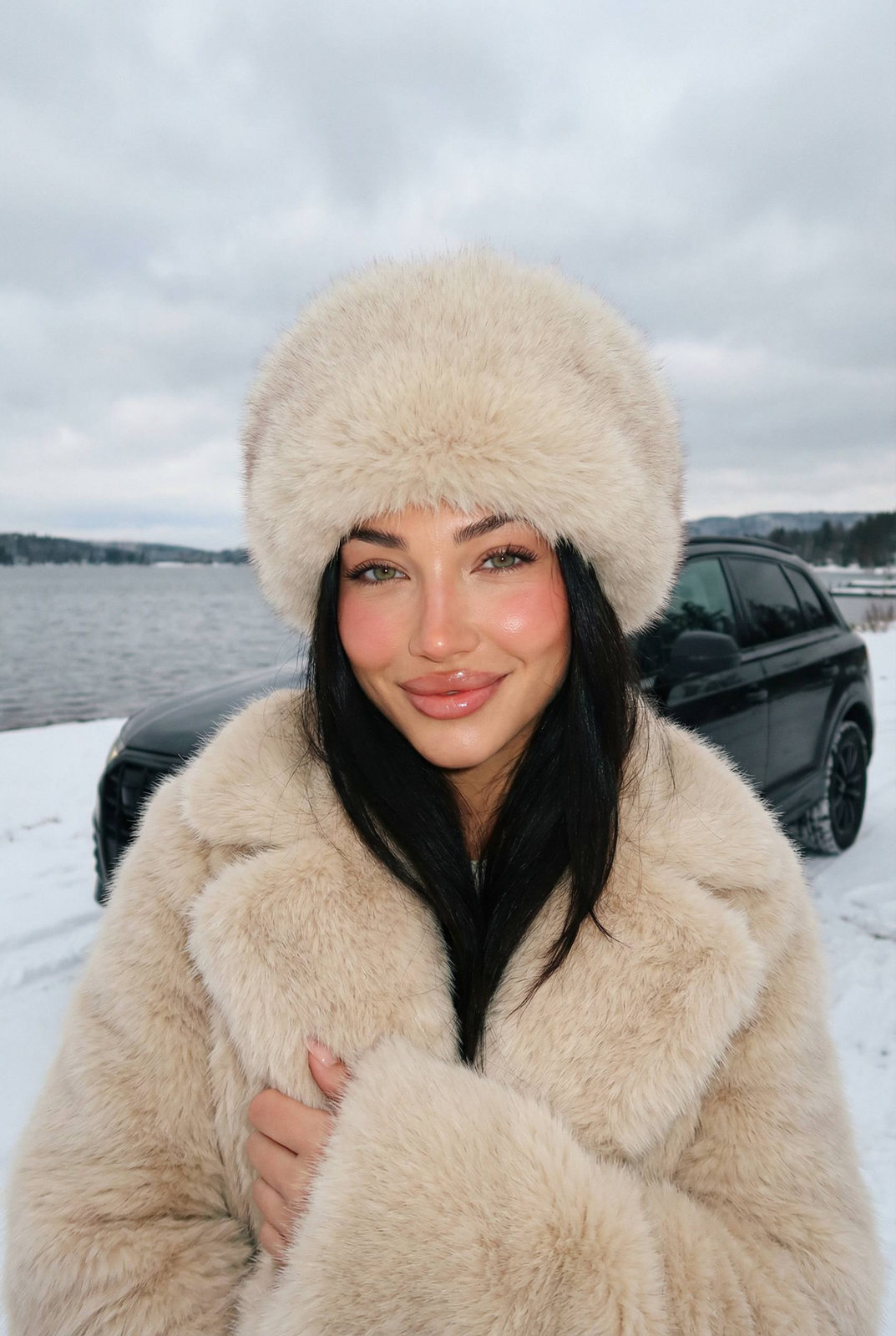 Snowy Lakeside Cozy Portrait