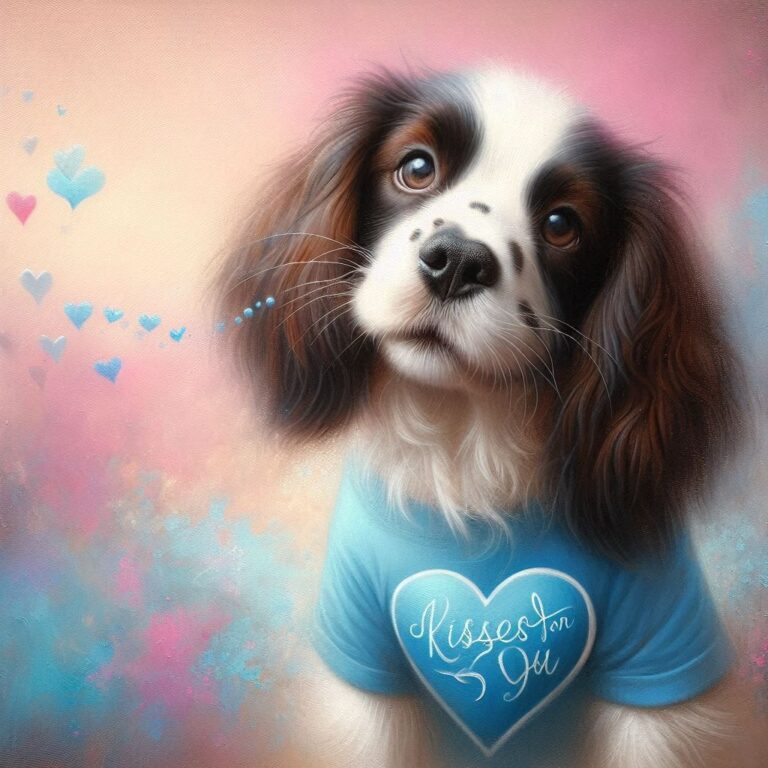 Springer Spaniel in Heart Shirt Blowing Kisses