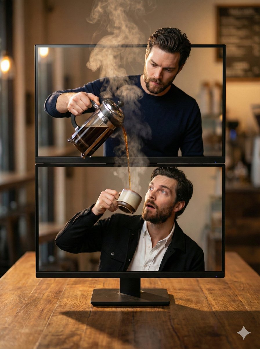 Dual-Screen Coffee Pour Magic